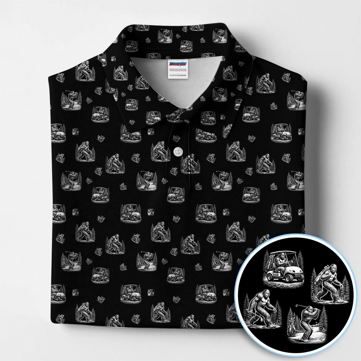 Bigfoot Pattern Golf Polos, Funny Sasquatch Golf Shirt, Crazy Golf Gift For Men