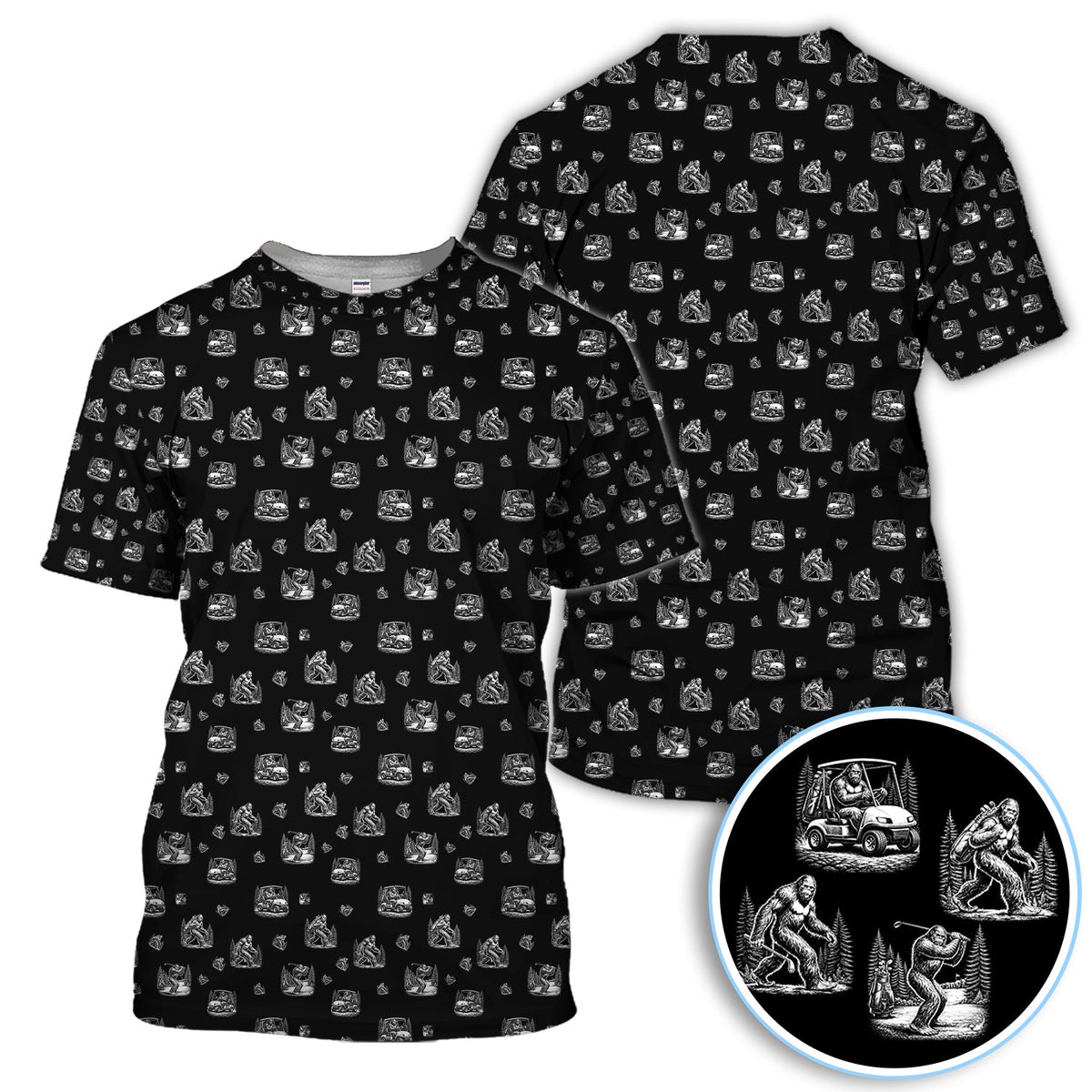 Bigfoot Pattern Golf Polos, Funny Sasquatch Golf Shirt, Crazy Golf Gift For Men