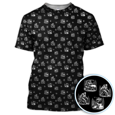 Bigfoot Pattern Golf Polos, Funny Sasquatch Golf Shirt, Crazy Golf Gift For Men