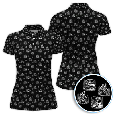 Bigfoot Pattern Golf Polos, Funny Sasquatch Golf Shirt, Crazy Golf Gift For Men