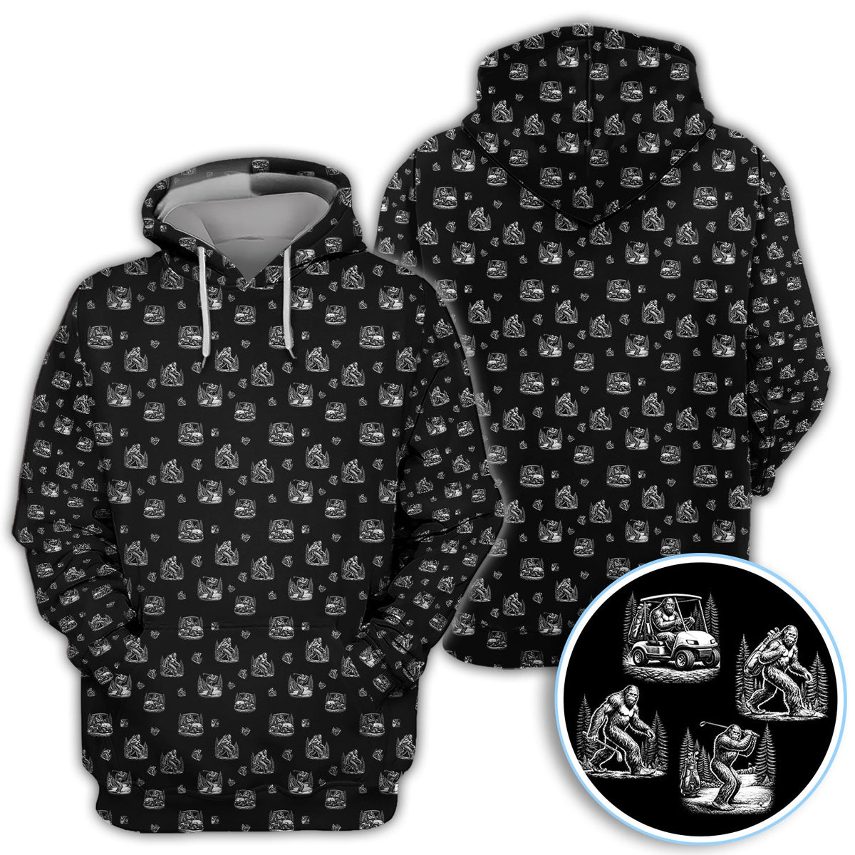 Bigfoot Pattern Golf Polos, Funny Sasquatch Golf Shirt, Crazy Golf Gift For Men