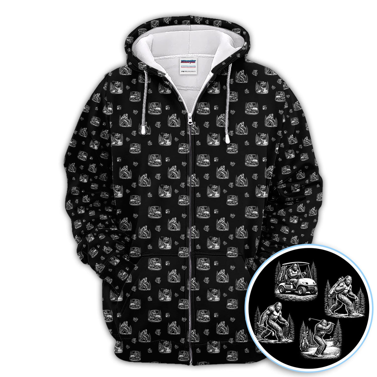 Bigfoot Pattern Golf Polos, Funny Sasquatch Golf Shirt, Crazy Golf Gift For Men
