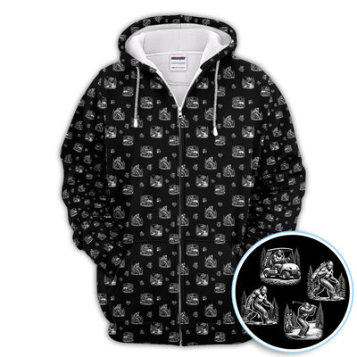Bigfoot Pattern Golf Polos, Funny Sasquatch Golf Shirt, Crazy Golf Gift For Men