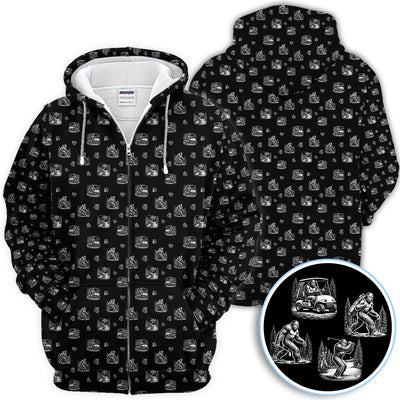 Bigfoot Pattern Golf Polos, Funny Sasquatch Golf Shirt, Crazy Golf Gift For Men