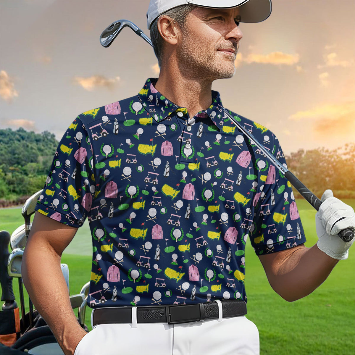 Crazy Pattern Golf Shirt, Vintage Golf Polos, Golf Gift For Golfer