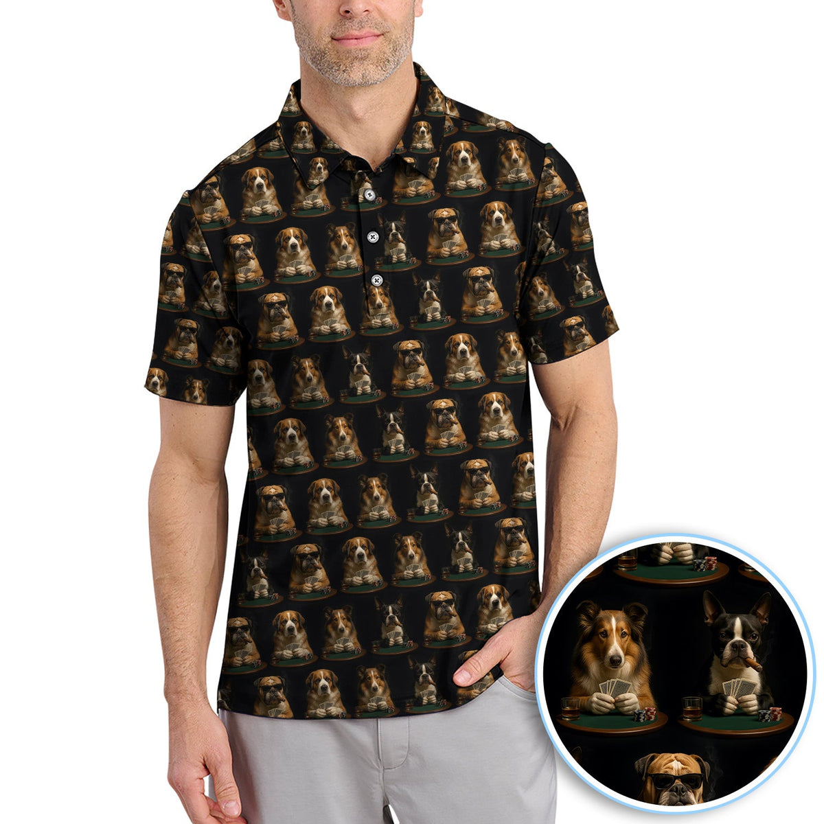 Dog Poker Polos, Dogs Playing Cards Pattern Shirt For Poker Lovers, Gift For Gamble