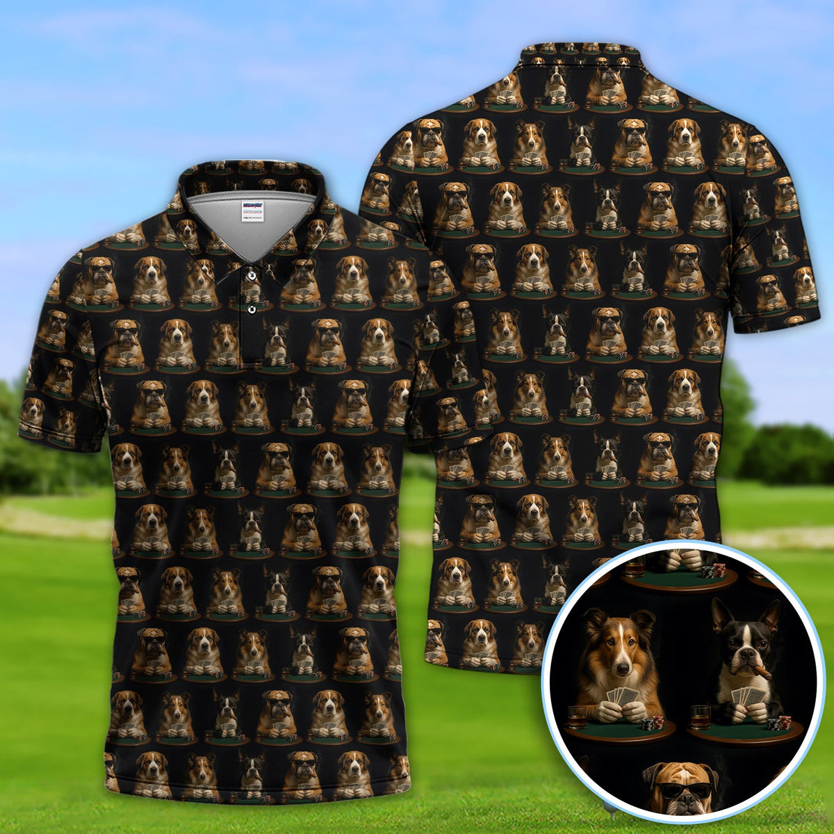 Dog Poker Polos, Dogs Playing Cards Pattern Shirt For Poker Lovers, Gift For Gamble