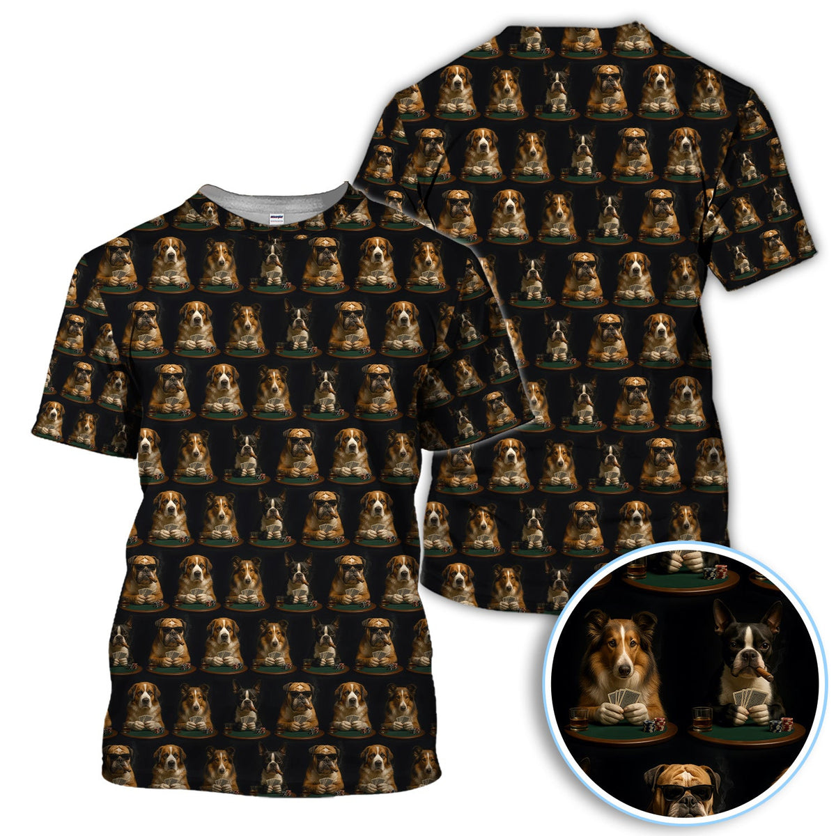 Dog Poker Polos, Dogs Playing Cards Pattern Shirt For Poker Lovers, Gift For Gamble