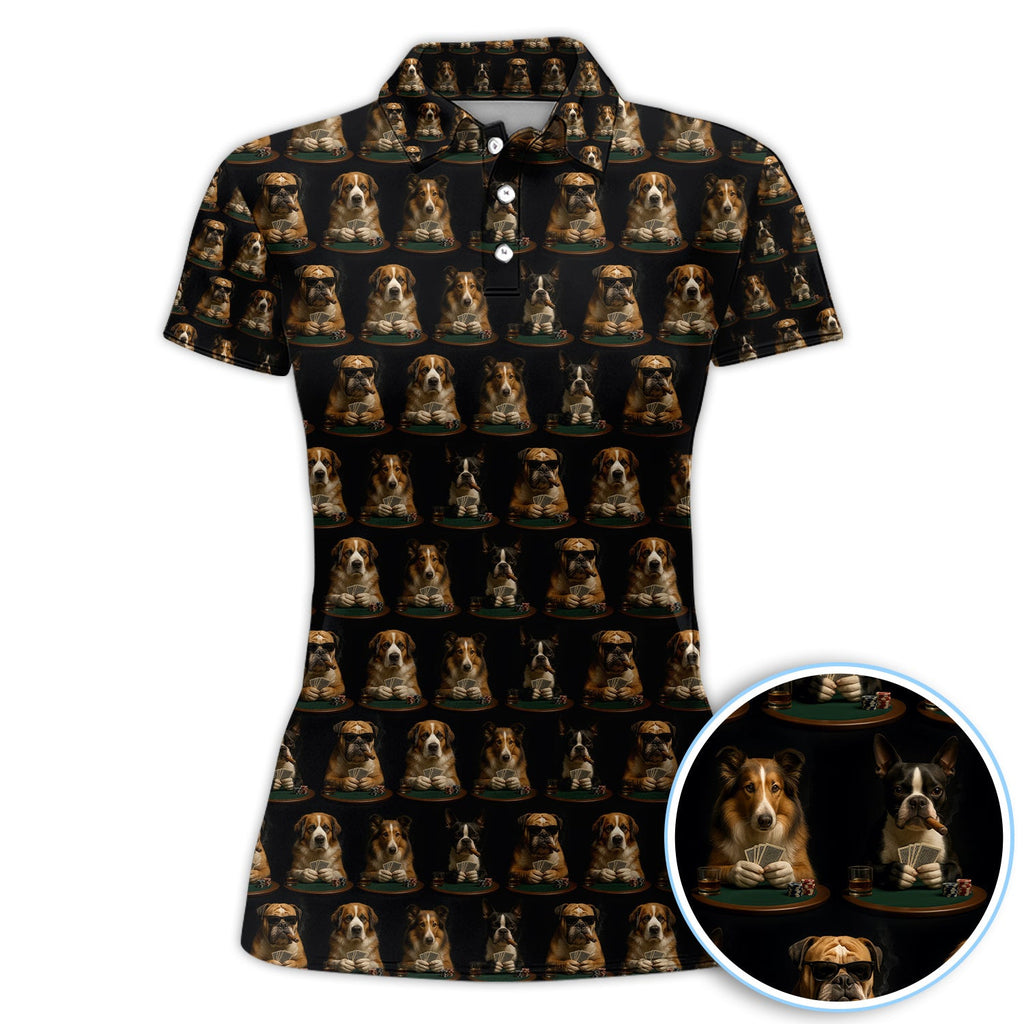 Dog Poker Polos, Dogs Playing Cards Pattern Shirt For Poker Lovers, Gift For Gamble