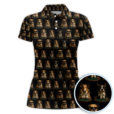 Dog Poker Polos, Dogs Playing Cards Pattern Shirt For Poker Lovers, Gift For Gamble