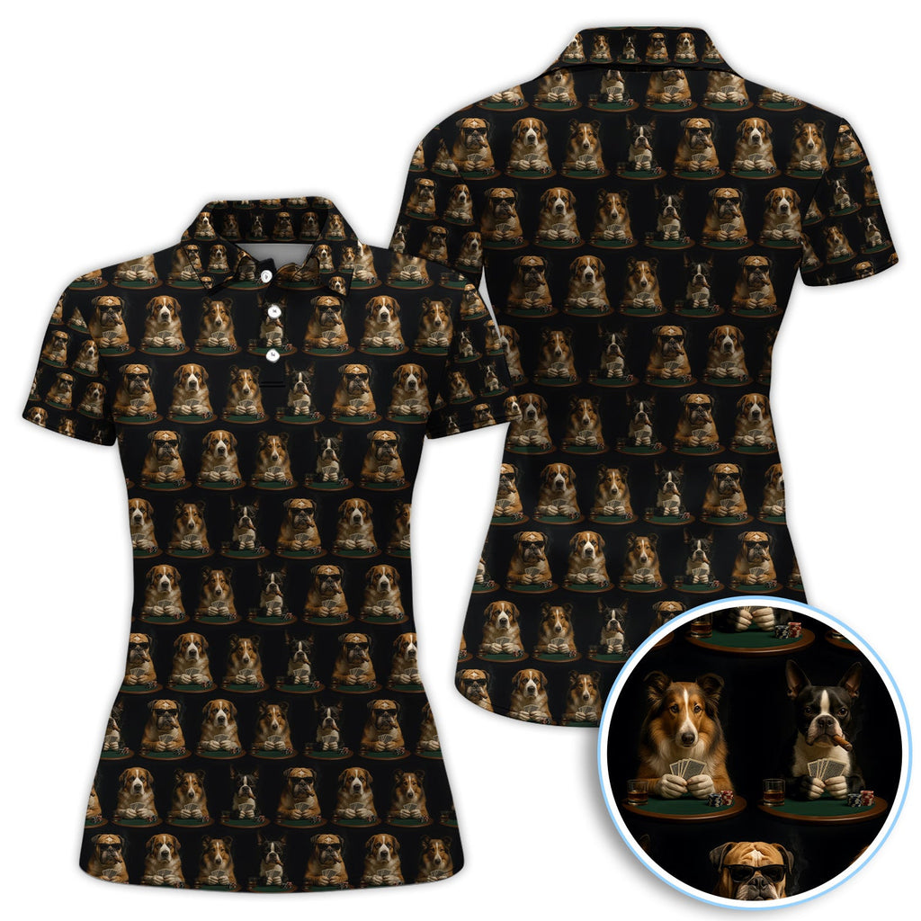 Dog Poker Polos, Dogs Playing Cards Pattern Shirt For Poker Lovers, Gift For Gamble