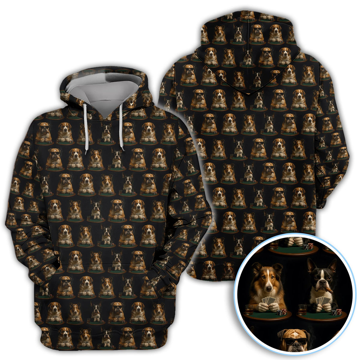 Dog Poker Polos, Dogs Playing Cards Pattern Shirt For Poker Lovers, Gift For Gamble