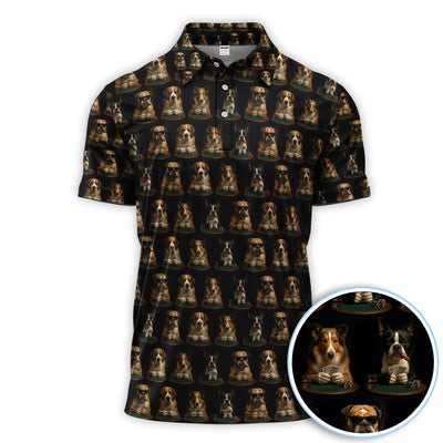 Dog Poker Polos, Dogs Playing Cards Pattern Shirt For Poker Lovers, Gift For Gamble