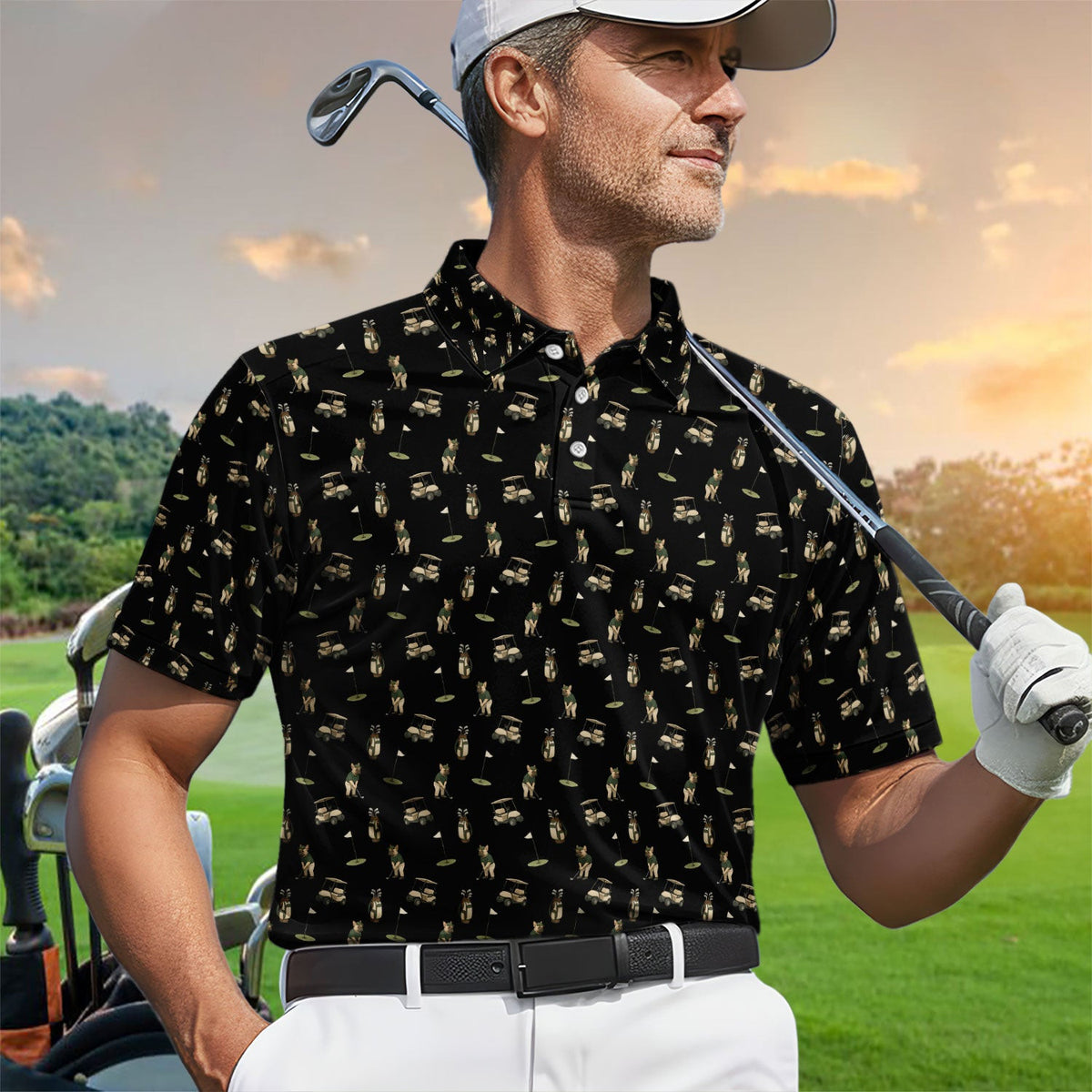 Crazy French Bulldog Golf Polos, Funny Frenchie Golf Shirt For Men, Golf Gift For Golfer