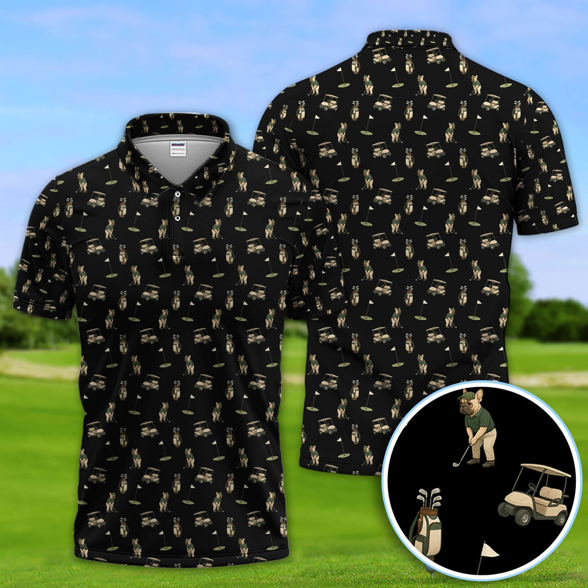 Crazy French Bulldog Golf Polos, Funny Frenchie Golf Shirt For Men, Golf Gift For Golfer