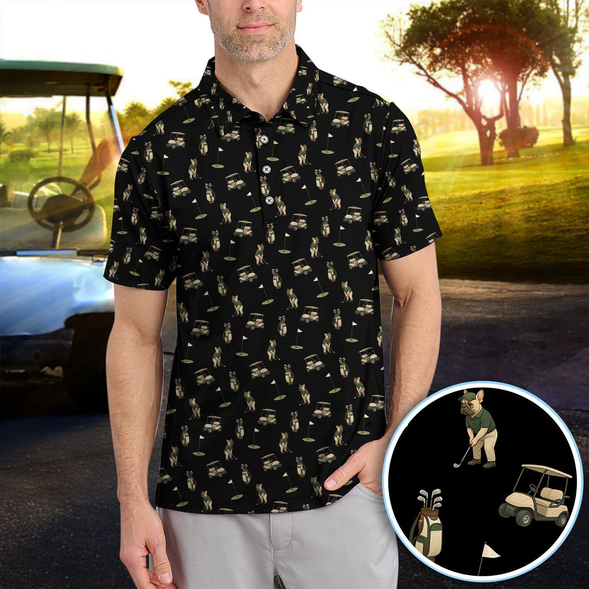 Crazy French Bulldog Golf Polos, Funny Frenchie Golf Shirt For Men, Golf Gift For Golfer