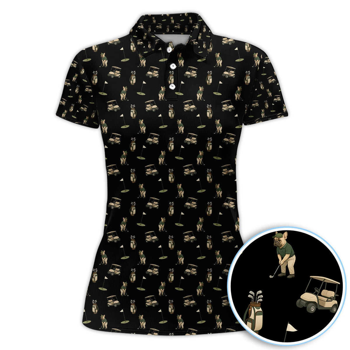 Crazy French Bulldog Golf Polos, Funny Frenchie Golf Shirt For Men, Golf Gift For Golfer