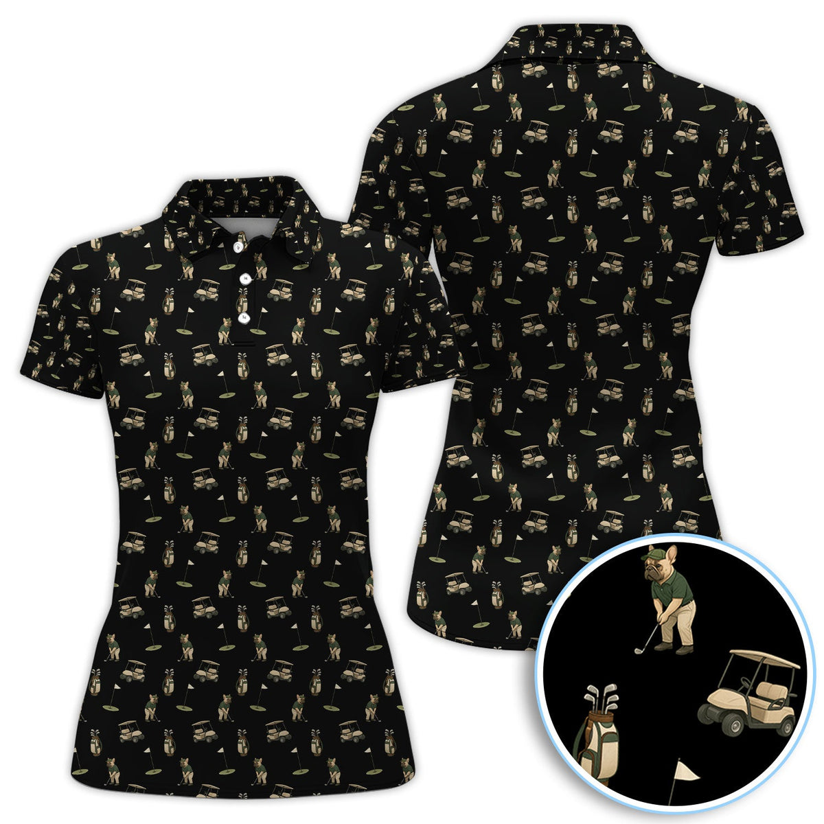 Crazy French Bulldog Golf Polos, Funny Frenchie Golf Shirt For Men, Golf Gift For Golfer