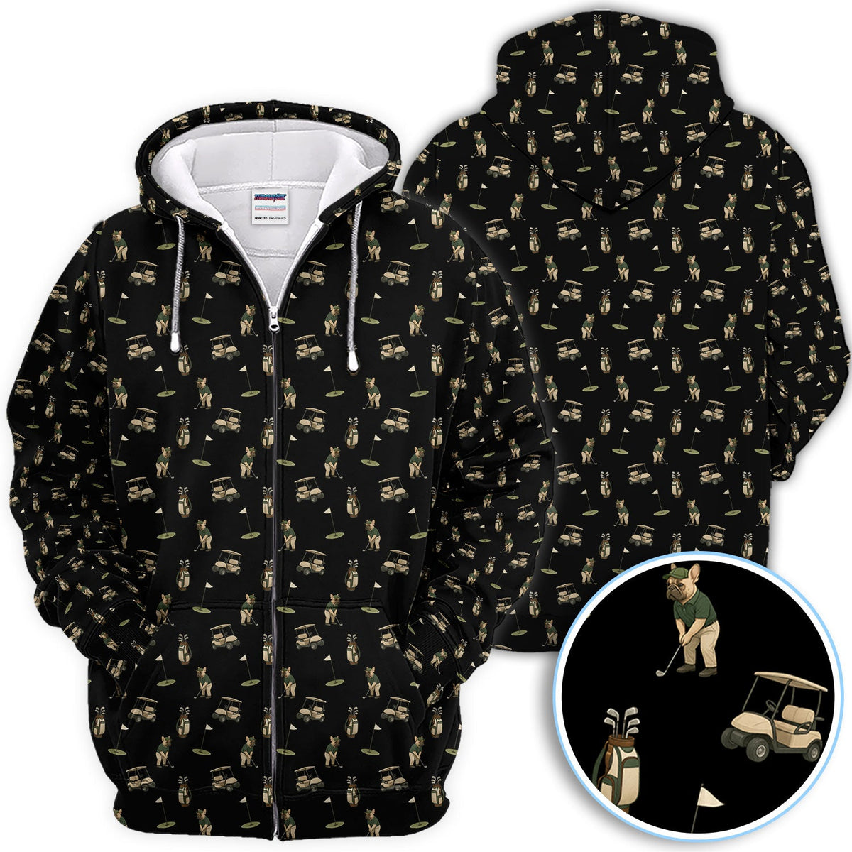 Crazy French Bulldog Golf Polos, Funny Frenchie Golf Shirt For Men, Golf Gift For Golfer