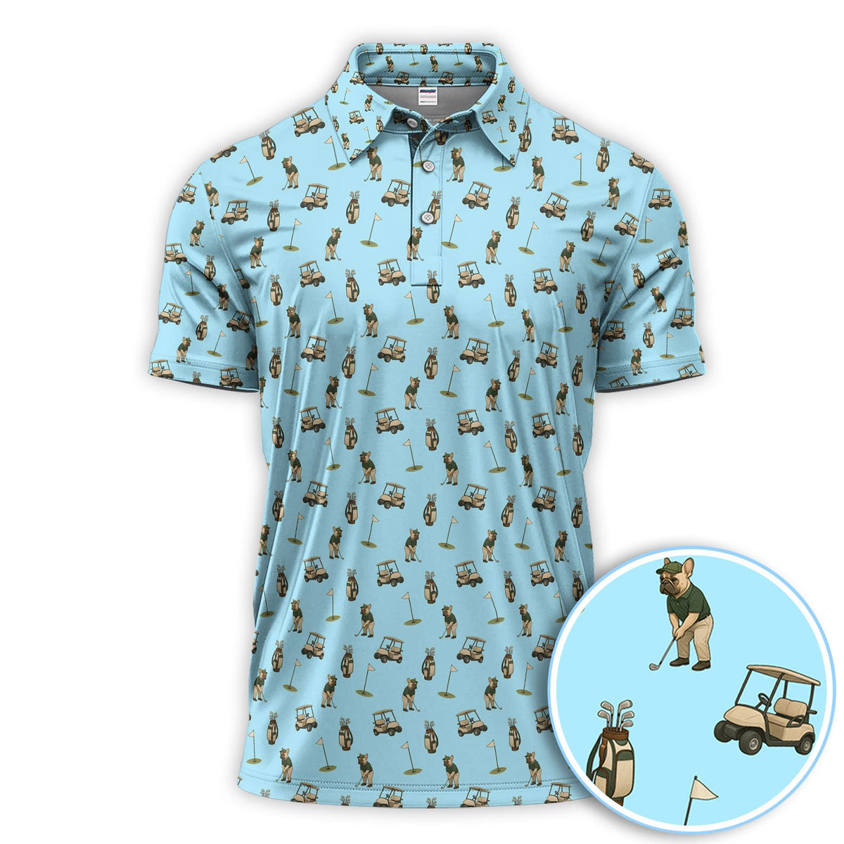 Crazy French Bulldog Golf Polos, Funny Frenchie Golf Shirt For Men, Golf Gift For Golfer