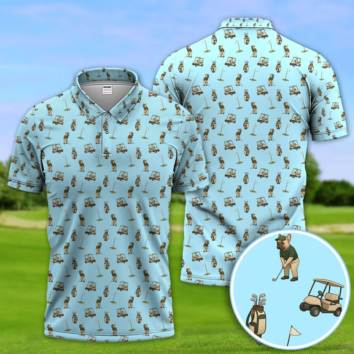 Crazy French Bulldog Golf Polos, Funny Frenchie Golf Shirt For Men, Golf Gift For Golfer