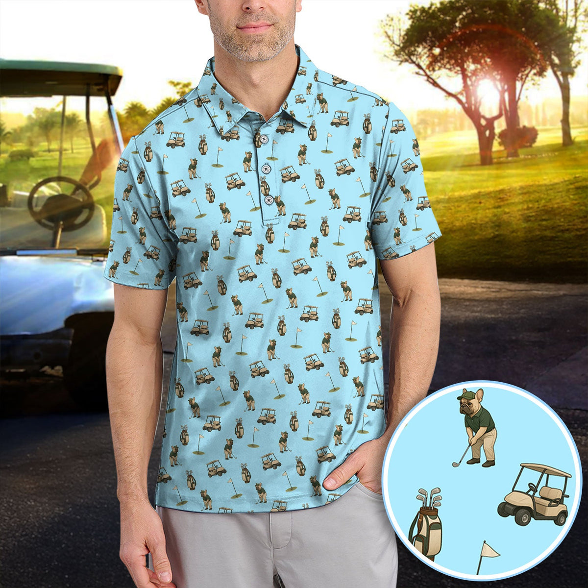 Crazy French Bulldog Golf Polos, Funny Frenchie Golf Shirt For Men, Golf Gift For Golfer