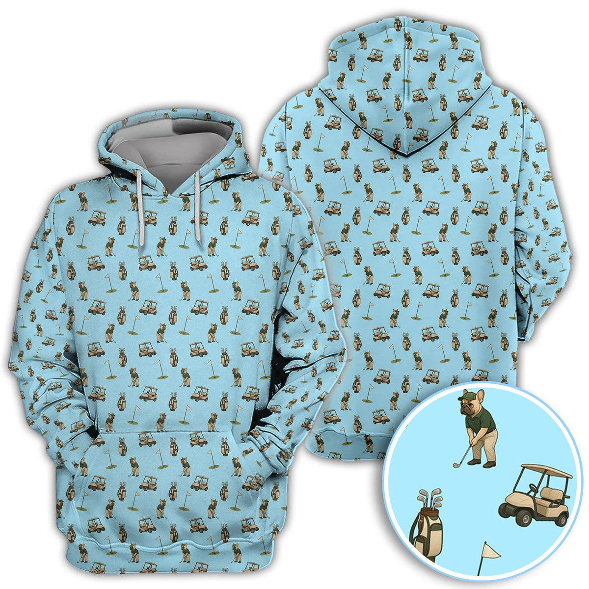 Crazy French Bulldog Golf Polos, Funny Frenchie Golf Shirt For Men, Golf Gift For Golfer