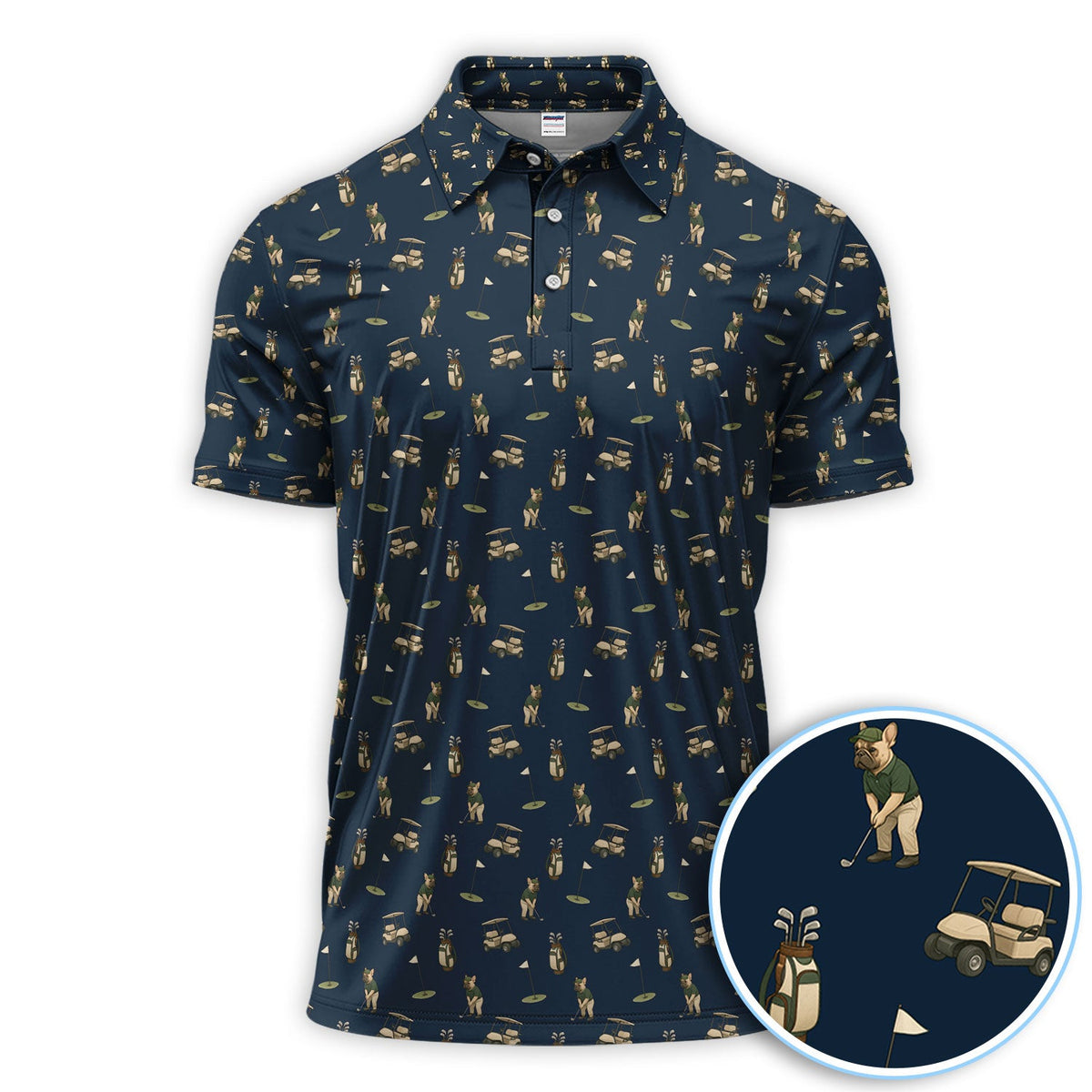 Crazy French Bulldog Golf Polos, Funny Frenchie Golf Shirt For Men, Golf Gift For Golfer