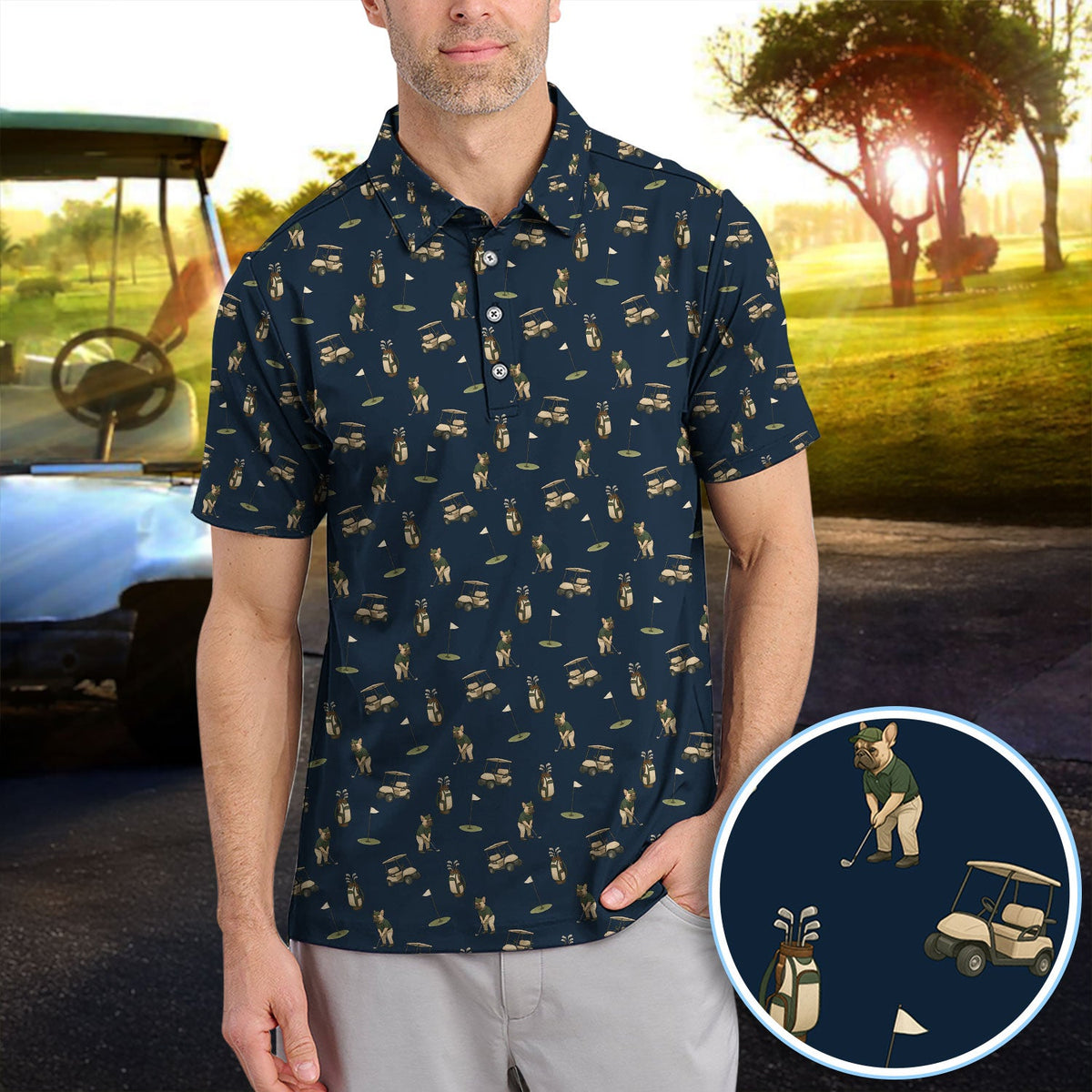 Crazy French Bulldog Golf Polos, Funny Frenchie Golf Shirt For Men, Golf Gift For Golfer