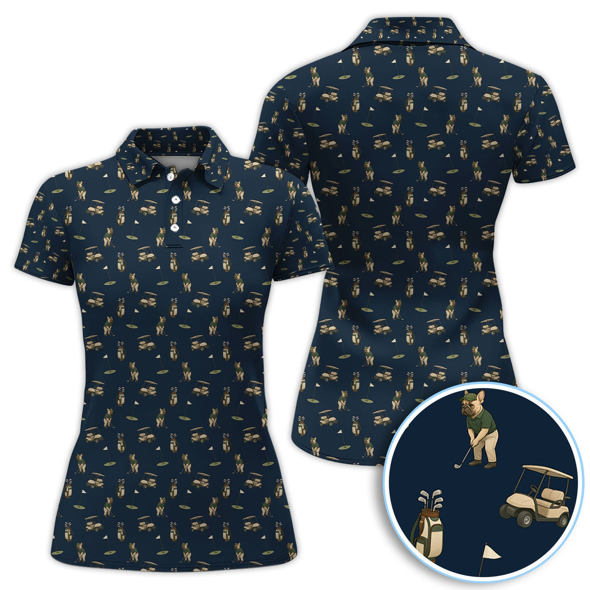 Crazy French Bulldog Golf Polos, Funny Frenchie Golf Shirt For Men, Golf Gift For Golfer
