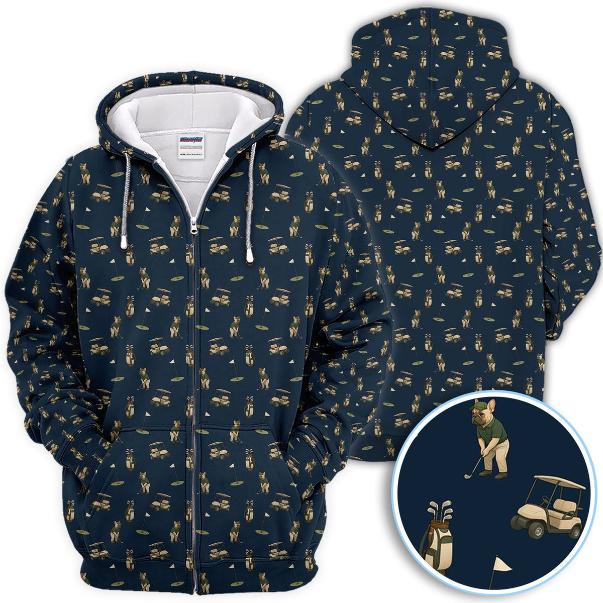 Crazy French Bulldog Golf Polos, Funny Frenchie Golf Shirt For Men, Golf Gift For Golfer