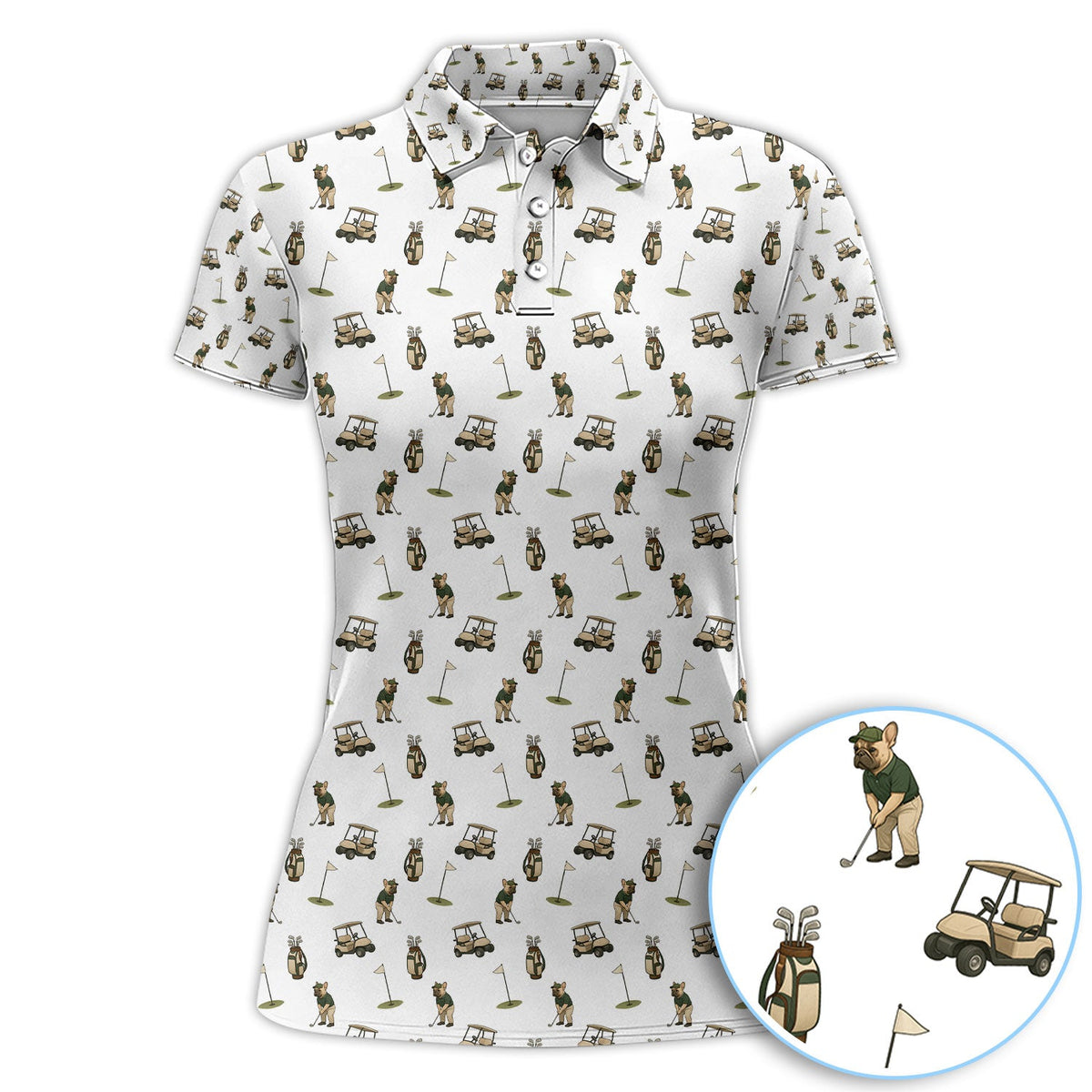 Crazy French Bulldog Golf Polos, Funny Frenchie Golf Shirt For Men, Golf Gift For Golfer