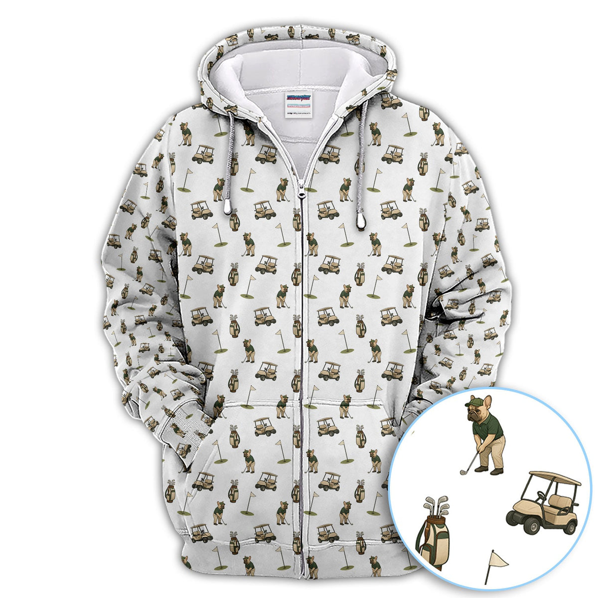 Crazy French Bulldog Golf Polos, Funny Frenchie Golf Shirt For Men, Golf Gift For Golfer