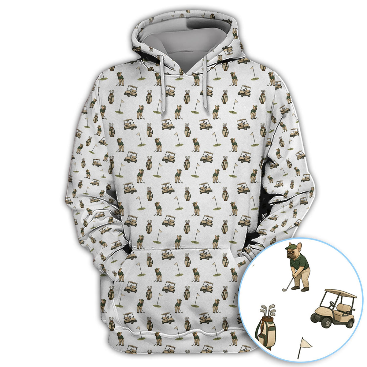 Crazy French Bulldog Golf Polos, Funny Frenchie Golf Shirt For Men, Golf Gift For Golfer