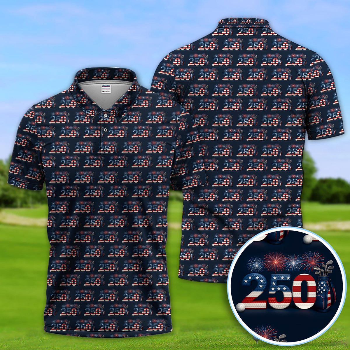 250 USA Birthday Patriotic Golf Polos, Patriotic 250 USA Birthday Golf Shirt For Men, Golf Gift For Golfer