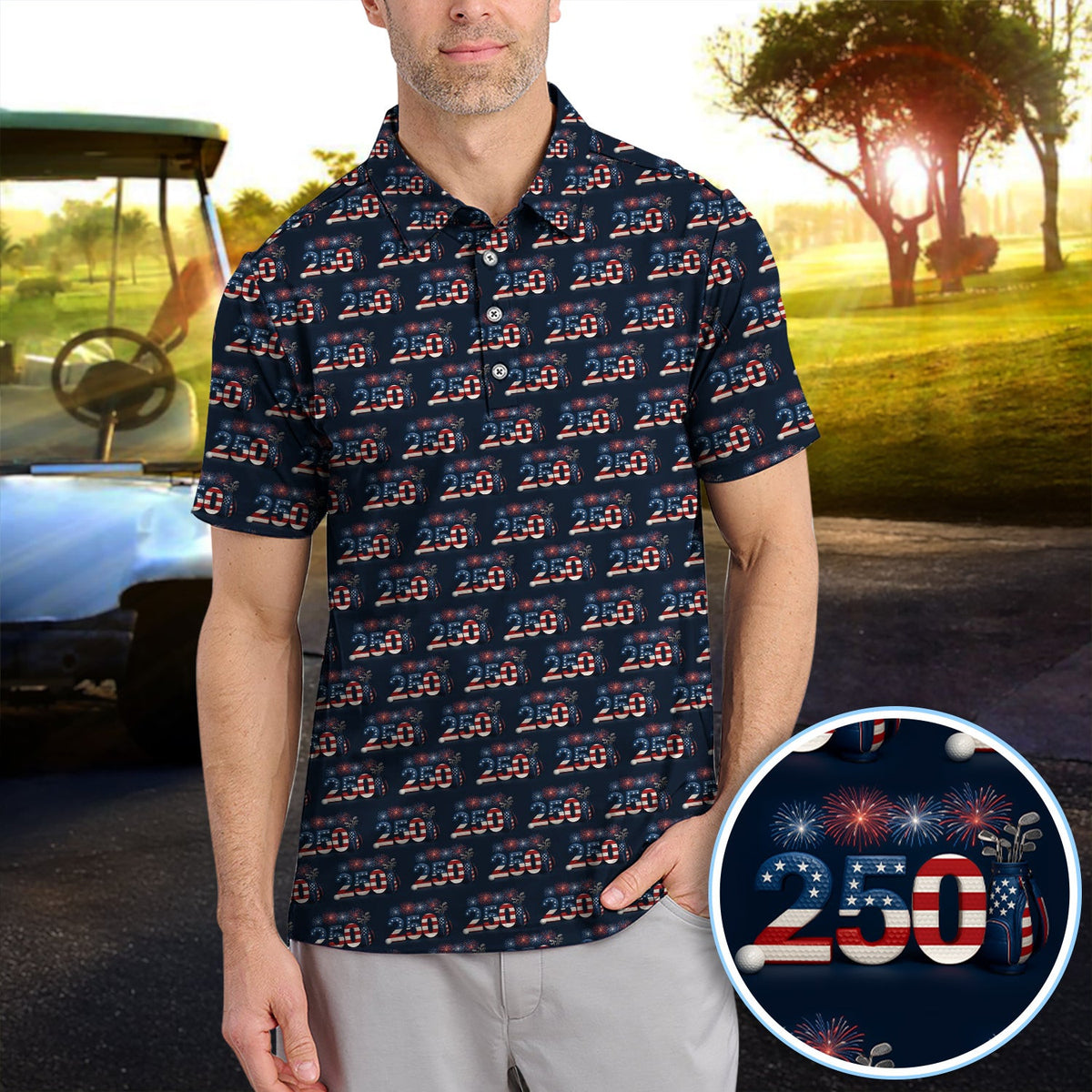 250 USA Birthday Patriotic Golf Polos, Patriotic 250 USA Birthday Golf Shirt For Men, Golf Gift For Golfer