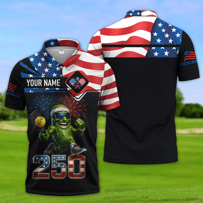 Personalized Pickleball Polos, USA 250th Anniversary Patriotic Shirt For Men, Custom Name Shirts For Pickleball Player