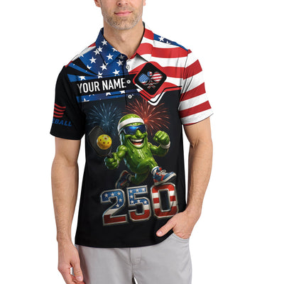 Personalized Pickleball Polos, USA 250th Anniversary Patriotic Shirt For Men, Custom Name Shirts For Pickleball Player