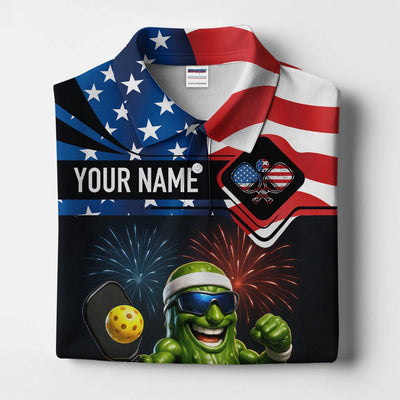 Personalized Pickleball Polos, USA 250th Anniversary Patriotic Shirt For Men, Custom Name Shirts For Pickleball Player