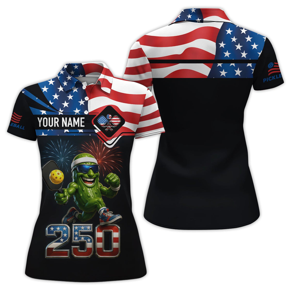 Personalized Pickleball Polos, USA 250th Anniversary Patriotic Shirt For Men, Custom Name Shirts For Pickleball Player