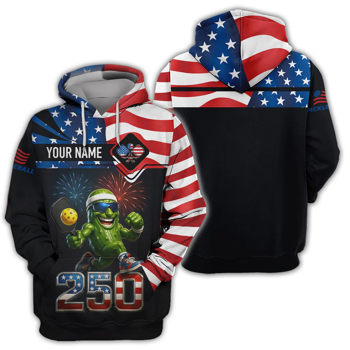 Personalized Pickleball Polos, USA 250th Anniversary Patriotic Shirt For Men, Custom Name Shirts For Pickleball Player