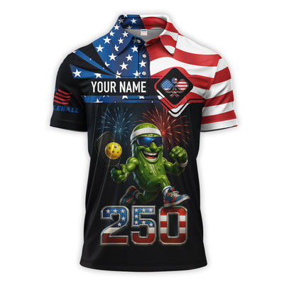 Personalized Pickleball Polos, USA 250th Anniversary Patriotic Shirt For Men, Custom Name Shirts For Pickleball Player