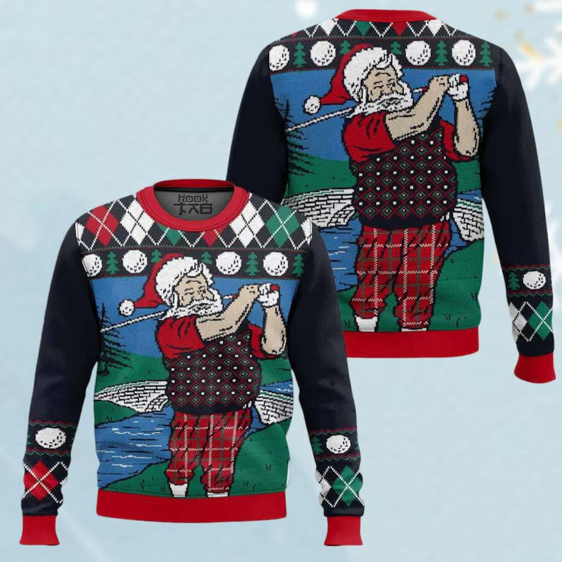 Santa Golfer Ugly Christmas Sweater, Santa Play Golf Xmas Sweatshirt, Funny Golf ShirtFor Men