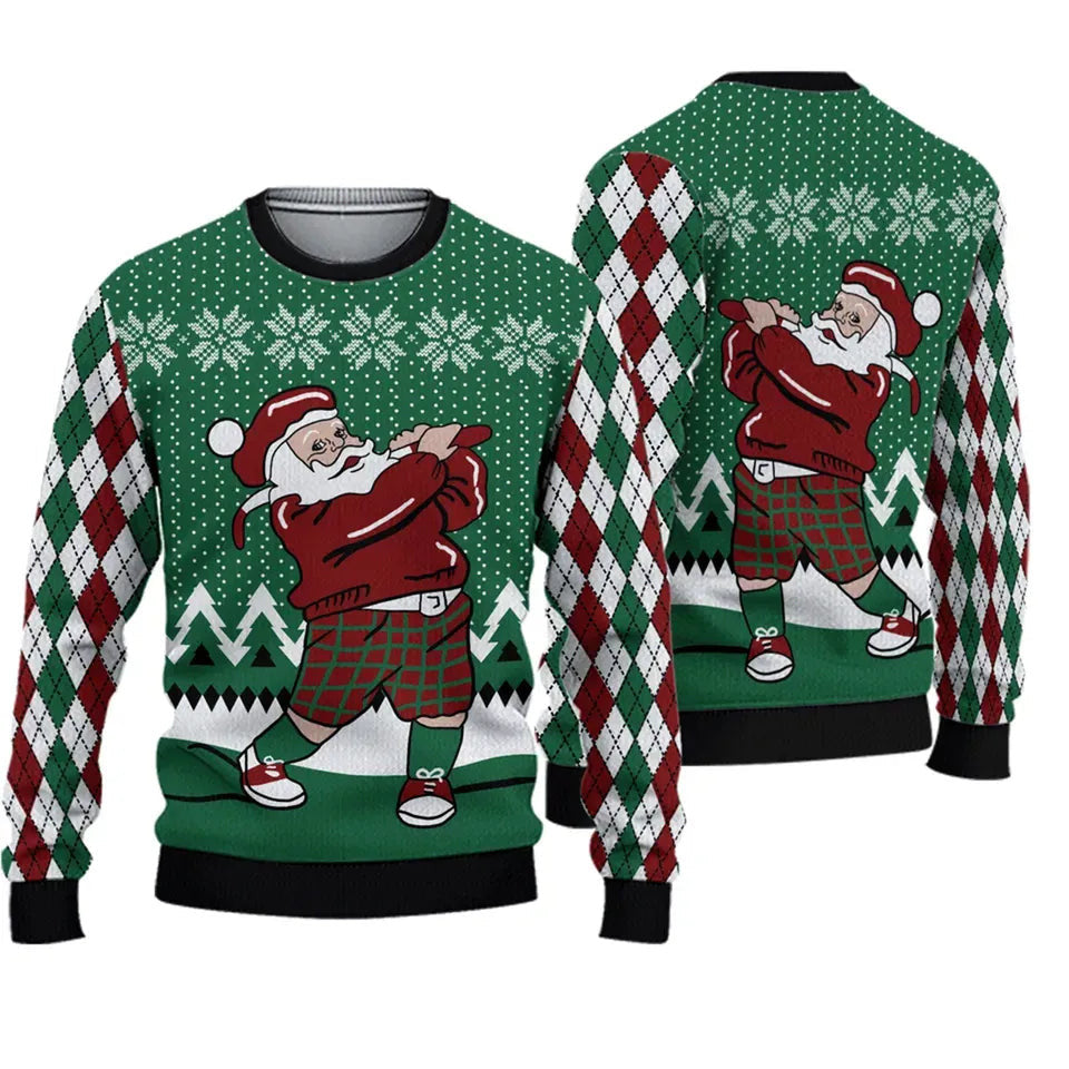Golf Santa Christmas Ugly Sweater For Men, Golf Ugly Christmas Sweater, Funny Xmas Ugly Sweater For Golfer