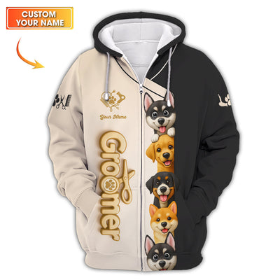 Custom Name Dog Grooming Shirts, Groomer T-Shirt For Pet Lover, Groomer Uniform FOr Dogs Lover