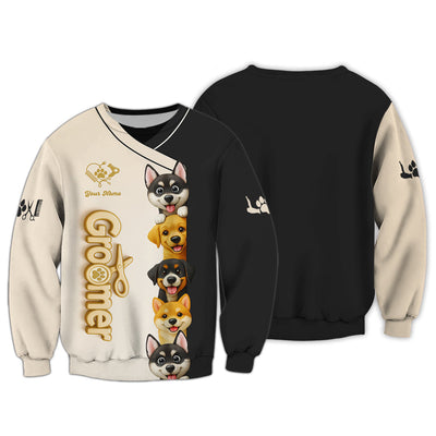 Custom Name Dog Grooming Shirts, Groomer T-Shirt For Pet Lover, Groomer Uniform FOr Dogs Lover