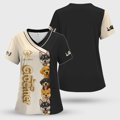 Custom Name Dog Grooming Shirts, Groomer T-Shirt For Pet Lover, Groomer Uniform FOr Dogs Lover
