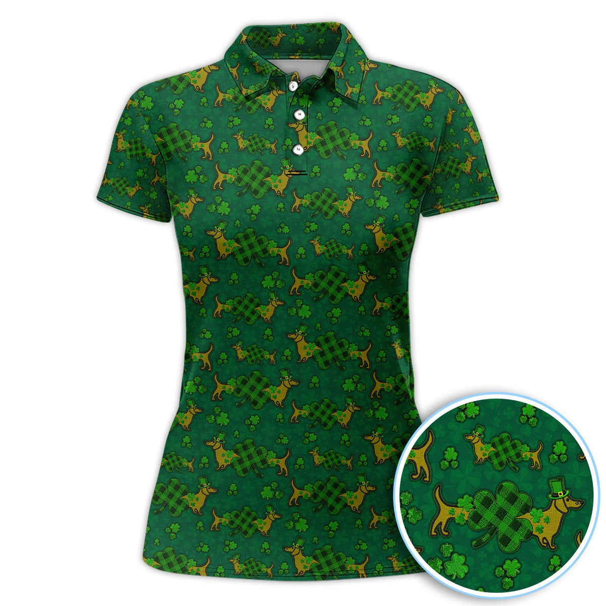 St. Patrick’s Day Golf Polos, Funny Dachshund Shamrock Golf Shirt For Men, Crazy Golf Gift For Golfer
