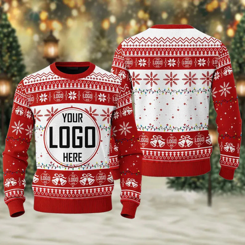 Personalized Company Logo Xmas Sweatshirt, Custom Photo Christmas Sweatshirt, Company Christmas Ugly Sweater