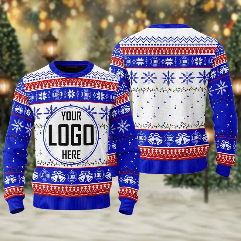 Personalized Company Logo Xmas Sweatshirt, Custom Photo Christmas Sweatshirt, Company Christmas Ugly Sweater